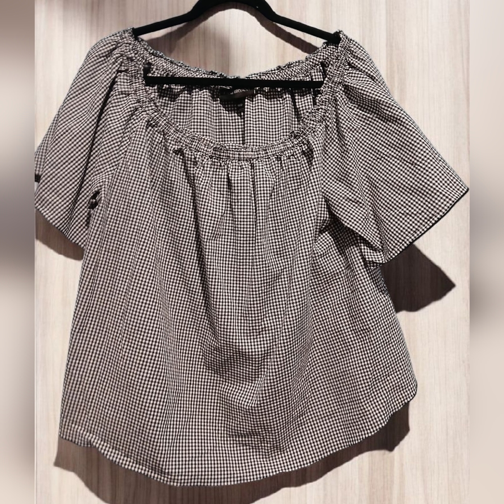 Lane Bryant Black White Gingham Off the Shoulder Shirt Womans 1x Tomato Girl